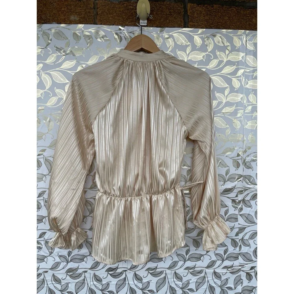 NWT Vita Grace Satin Peplum Top & Asymmetric Skirt Set S/M Champagne Luxury